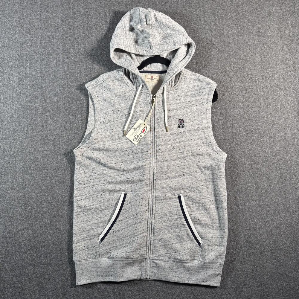 Psycho Bunny Hoodie Vest Mens Large Gray Heather Tyne Zip Sleeveless Hooded